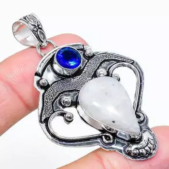 Подвеска из натурального радужного лунного камня и топаза из стерлингового серебра 925 пробы 2,32 дюйма V0r31