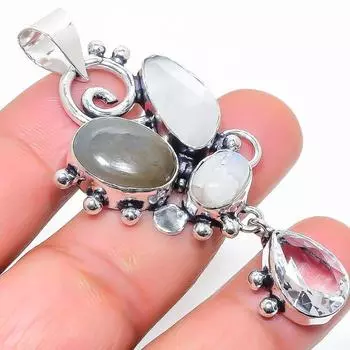 Подвеска из натурального радужного лунного камня и белого топаза из стерлингового серебра 925 пробы 2,40 дюйма r7h11