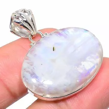 Подвеска из натурального радужного лунного камня из стерлингового серебра 925 пробы 1,38 дюйма V4s66