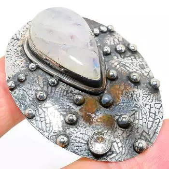 Подвеска из натурального радужного лунного камня и топаза из стерлингового серебра 925 пробы 2,01 дюйма k0S09