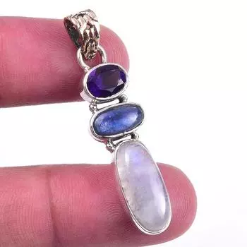 Подвеска из натурального радужного лунного камня, кианита из стерлингового серебра 925 пробы 1,75 B1o00