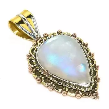 Подвеска из натурального радужного лунного камня, двухцветная, из стерлингового серебра 925 пробы, 1,50 дюйма, q8S17