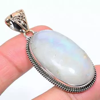 Подвеска из натурального радужного лунного камня из стерлингового серебра 925 пробы в двух тонах 2,21 дюйма P8d25