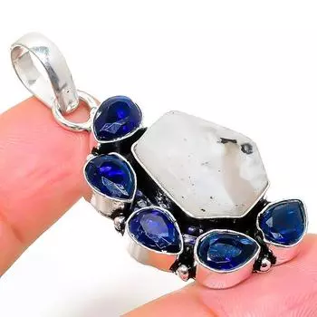 Подвеска из натурального радужного лунного камня и топаза из стерлингового серебра 925 пробы 1,93 дюйма r8Q95