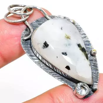 Подвеска из натурального радужного лунного камня и топаза из стерлингового серебра 925 пробы 2,25 дюйма m1T12