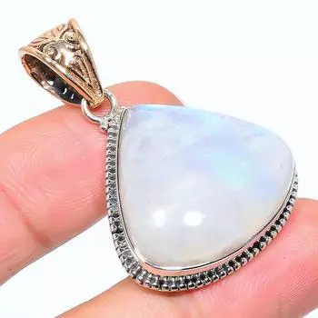 Подвеска из натурального радужного лунного камня из стерлингового серебра 925 пробы в двух тонах 1,77 дюйма h1o00