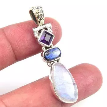 Подвеска из натурального радужного лунного камня, кианита из стерлингового серебра 925 пробы 1,75 h8d23