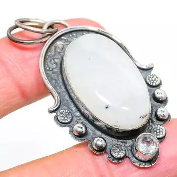 Подвеска из натурального радужного лунного камня и топаза из стерлингового серебра 925 пробы 2,21 дюйма e7H07