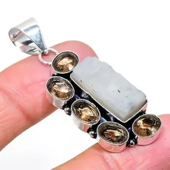 Подвеска из натурального радужного лунного камня и топаза из стерлингового серебра 925 пробы 2,13 дюйма c3u36