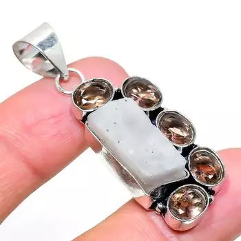 Подвеска из натурального радужного лунного камня и топаза из стерлингового серебра 925 пробы 2,09 дюйма M7L09