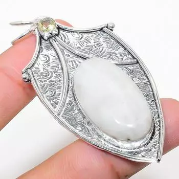 Подвеска из натурального радужного лунного камня и цитрина из стерлингового серебра 925 пробы 2,76 дюйма K7y50