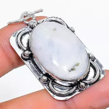 Подвеска из натурального радужного лунного камня ручной работы из стерлингового серебра 925 пробы 1,97 дюйма C1z46