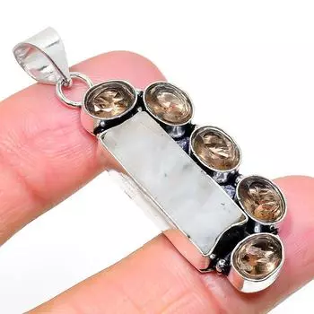 Подвеска из натурального радужного лунного камня и топаза из стерлингового серебра 925 пробы 2,13 дюйма F3S37