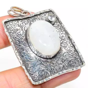 Подвеска из натурального радужного лунного камня и топаза из стерлингового серебра 925 пробы 2,17 дюйма U3b83