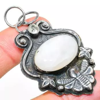 Подвеска из натурального радужного лунного камня и топаза из стерлингового серебра 925 пробы 2,36 дюйма e8g59