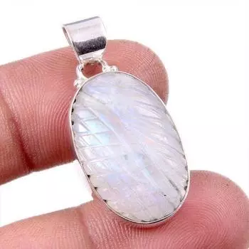 Подвеска из натурального радужного лунного камня из стерлингового серебра 925 пробы 1,5 дюйма V7E35
