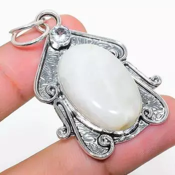 Подвеска из натурального радужного лунного камня, белого топаза из стерлингового серебра 925 пробы 2,09 дюйма k9U52