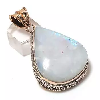 Подвеска из натурального радужного лунного камня ручной работы из меди 2,36 дюйма E3p94