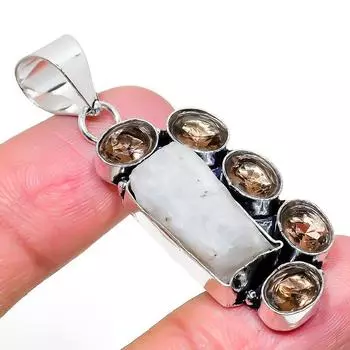 Подвеска из натурального радужного лунного камня и топаза из стерлингового серебра 925 пробы 2,05 дюйма j9M10