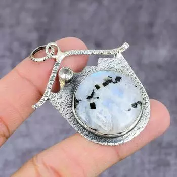 Подвеска из натурального радужного лунного камня и топаза из стерлингового серебра 925 пробы 2,25 дюйма O1C67