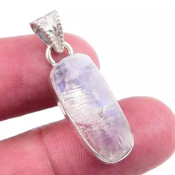 Подвеска из натурального радужного лунного камня 925 пробы из стерлингового серебра 1,25 дюйма Q7d88