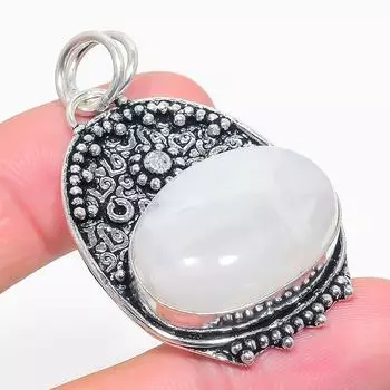 Подвеска из натурального радужного лунного камня из стерлингового серебра 925 пробы 2,05 дюйма L1s21