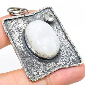 Подвеска из натурального радужного лунного камня и топаза из стерлингового серебра 925 пробы 2,25 дюйма P0r66