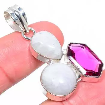 Подвеска из натурального радужного лунного камня и кунцита из стерлингового серебра 925 пробы 1,77 дюйма d1J48