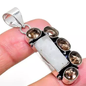 Подвеска из натурального радужного лунного камня и топаза из стерлингового серебра 925 пробы 2,09 дюйма c0q65