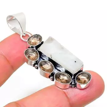 Подвеска из натурального радужного лунного камня и топаза из стерлингового серебра 925 пробы 2,21 дюйма d1m81