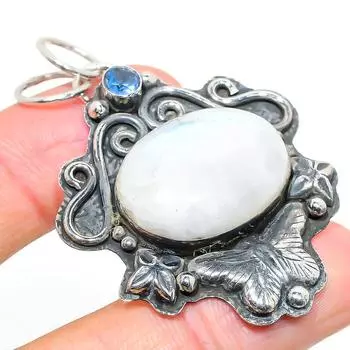 Подвеска из натурального радужного лунного камня, голубого топаза из стерлингового серебра 925 пробы 2,25 дюйма H5p34