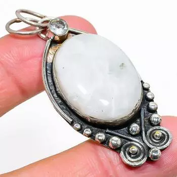 Подвеска из натурального радужного лунного камня и топаза из стерлингового серебра 925 пробы 2,44 дюйма t7T22