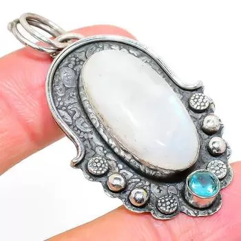 Подвеска из натурального радужного лунного камня и топаза из стерлингового серебра 925 пробы 2,09 дюйма l9O21