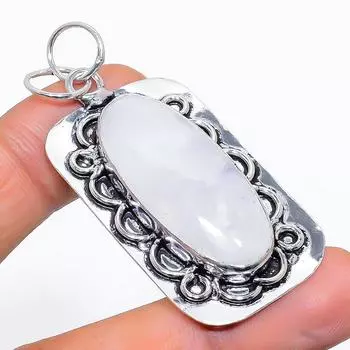 Подвеска из натурального радужного лунного камня ручной работы из стерлингового серебра 925 пробы 2,21 дюйма o2O59