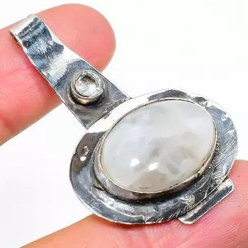 Подвеска из натурального радужного лунного камня и топаза из стерлингового серебра 925 пробы 2,01 дюйма s8W78