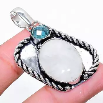 Подвеска из натурального радужного лунного камня и топаза из стерлингового серебра 925 пробы 1,89 дюйма G9B24