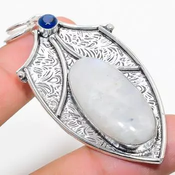 Подвеска из натурального радужного лунного камня, голубого топаза из стерлингового серебра 925 пробы 2,68 дюйма j5w27