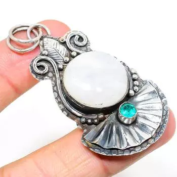 Подвеска из натурального радужного лунного камня, турмалина из стерлингового серебра 925 пробы 2,60 дюйма n7y23