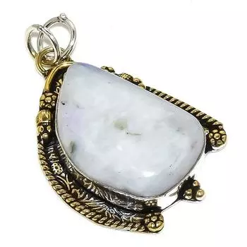 Подвеска из натурального радужного лунного камня, двухцветная подвеска из стерлингового серебра 925 пробы, 1,89 дюйма, E9c03