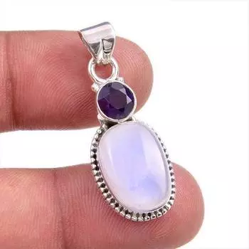 Подвеска из натурального радужного лунного камня, аметиста, из цельного серебра 925 пробы, 1,50 дюйма, Y6H06