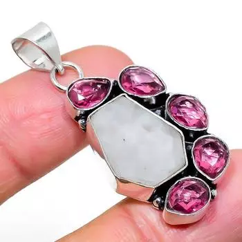 Подвеска из натурального радужного лунного камня, рубиллита из стерлингового серебра 925 пробы, 1,73 дюйма, p9o77