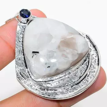 Подвеска из натурального радужного лунного камня и аметиста из стерлингового серебра 925 пробы 2,40 дюйма F0h70