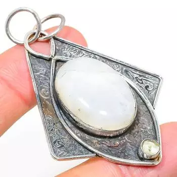 Подвеска из натурального радужного лунного камня и цитрина из стерлингового серебра 925 пробы 2,56 дюйма b9W83