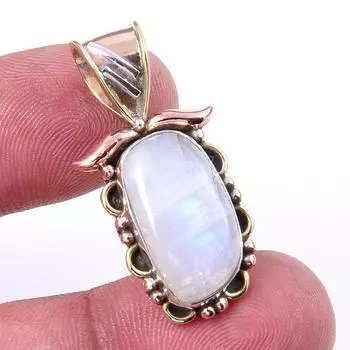 Подвеска из натурального радужного лунного камня 925 пробы из цельного серебра в двух тонах 1,25 p1u13