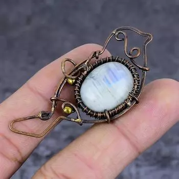 Подвеска из натурального радужного лунного камня с медной проволокой 1,10 O9G34