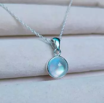 Подвеска из натурального радужного лунного камня, подвеска из стерлингового серебра 925 пробы, свадебное ожерелье с кабошоном из лунного камня, подвеска-цепочка ручной работы из радужного лунного камня Free Size синий