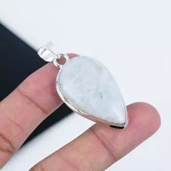 Подвеска из натурального радужного лунного камня из стерлингового серебра 925 пробы - грушевидный дизайн ручной работы, повседневная бижутерия в подарок 2.16 белый