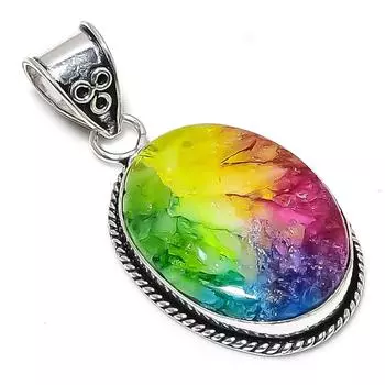 Подвеска из натурального радужного солнечного кварца ручной работы из стерлингового серебра 925 пробы 2,05 дюйма V1C02