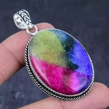 Подвеска из натурального радужного солнечного кварца ручной работы из стерлингового серебра 925 пробы 2,40 дюйма R7u32