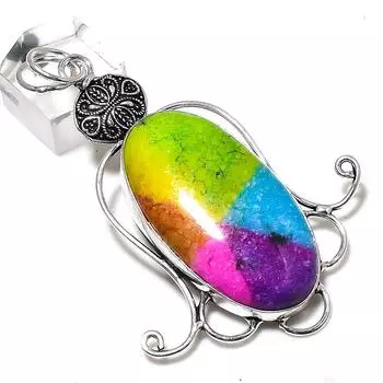 Подвеска из натурального радужного солнечного кварца ручной работы из стерлингового серебра 925 пробы 2,99 дюйма M9u96